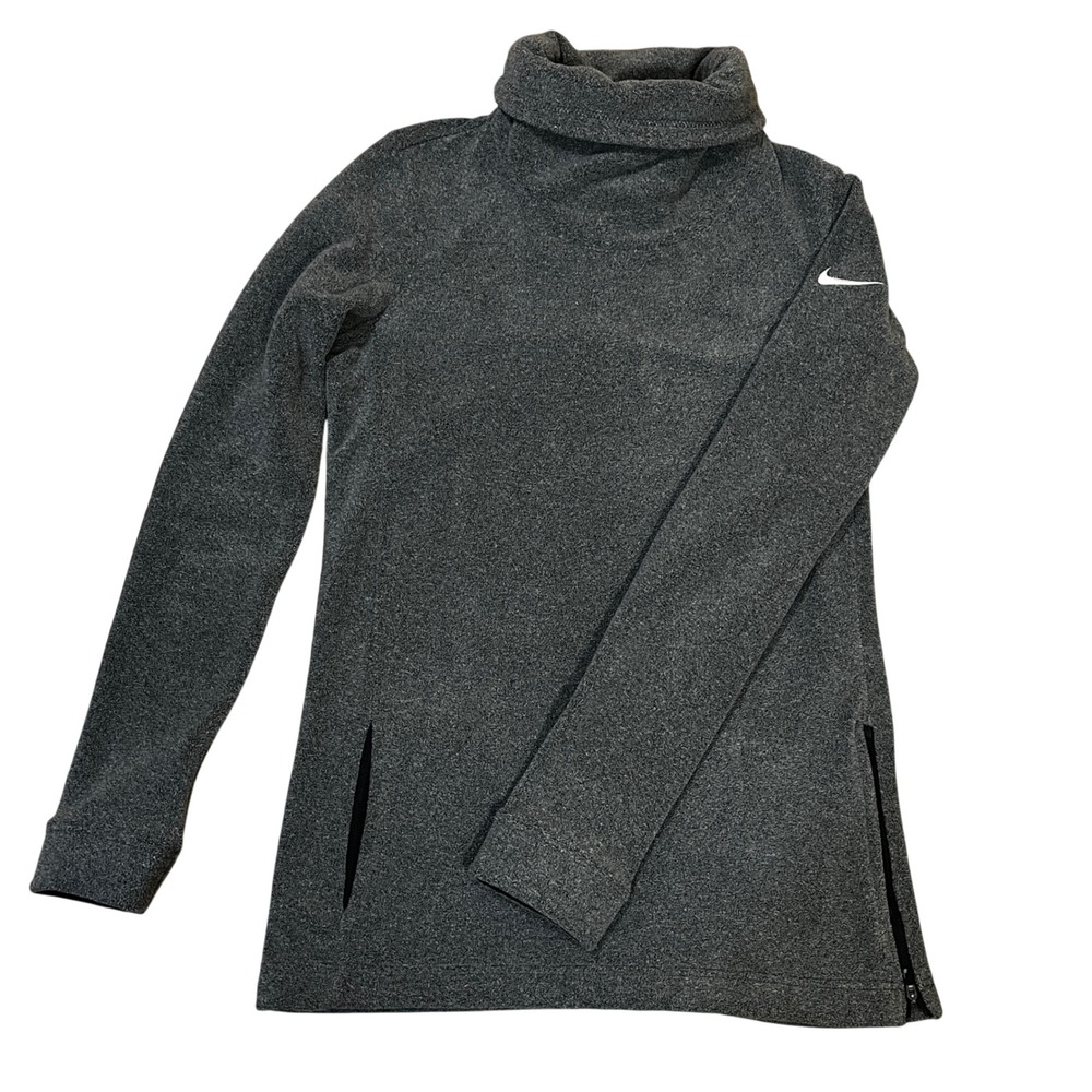 Nike Dri-FIT Therma Fleece Tunic Cowl Neck Sweatshirt XS Gray Cozy Sporty Warm